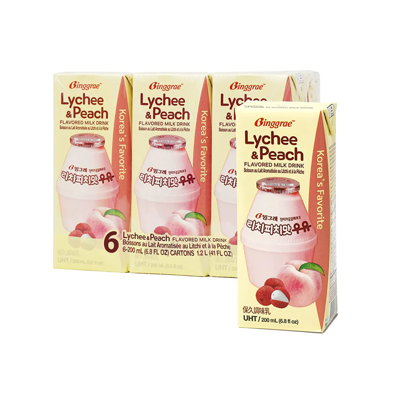 Binggrae · Milk Drink - Lychee & Peach Flavor（200ml*6）*4